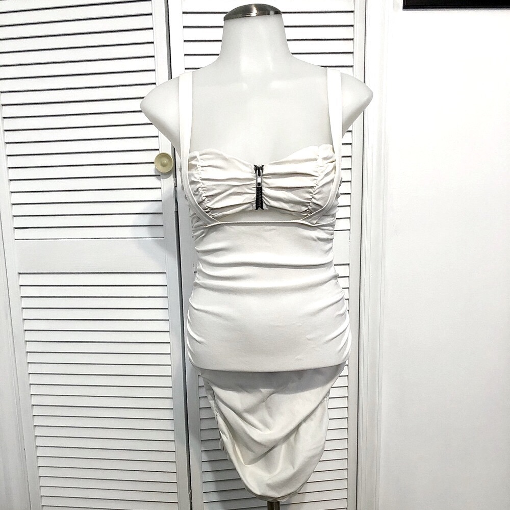 Sabora white rayon zip up cut out mini dress